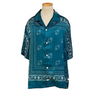 Standard/Cloth Short Sleeve Blouse Collared Hankerchief Print Blue Size Small S
